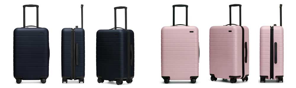 Away luggage: The Carry-on in green and The Bigger Carry-on in blush